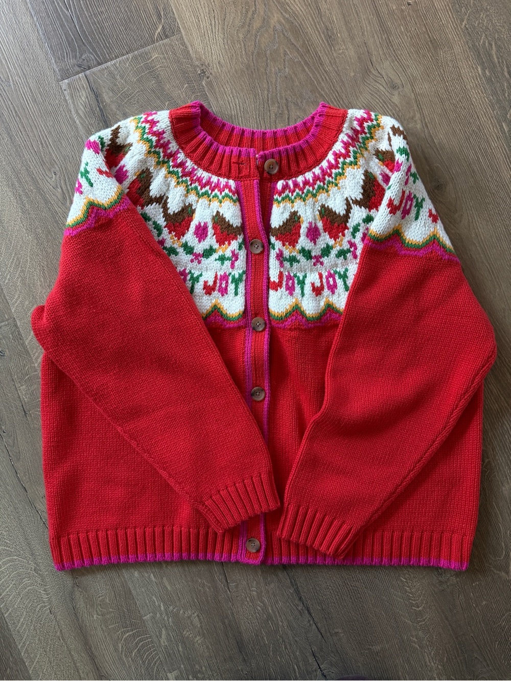 Lands' End Red Fair Isle Button-Up Cardigan - Picture 8 of 10